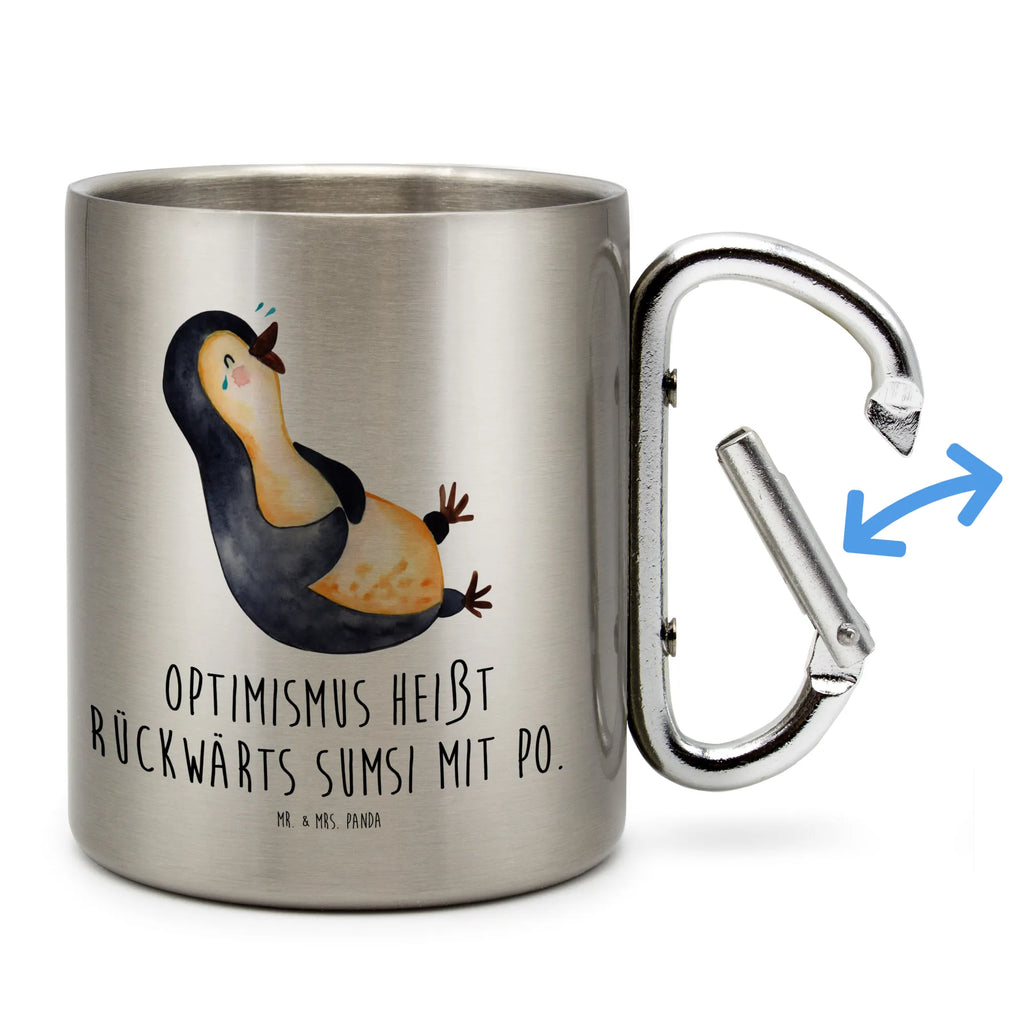 Edelstahlbecher Pinguin lachend Edelstahltasse, Karabiner, Edelstahlbecher, Outdoor, Camping, Tasse, Becher, Pinguin, Pinguine, lustiger Spruch, Optimismus, Fröhlich, Lachen, Humor, Fröhlichkeit