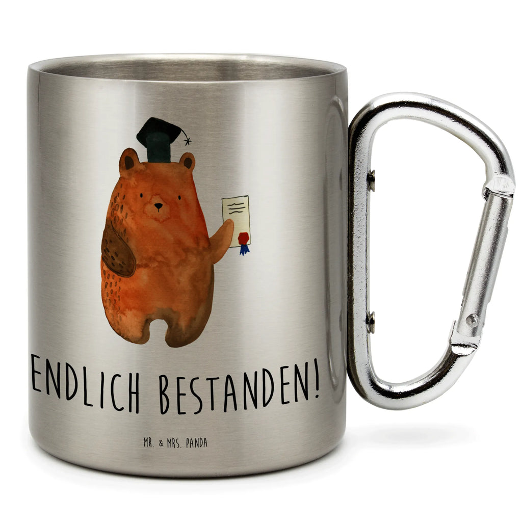 Edelstahlbecher Prüfungsbär Edelstahltasse, Karabiner, Edelstahlbecher, Outdoor, Camping, Tasse, Becher, Bär, Teddy, Teddybär, Abitur, Prüfungen, Prüfung bestanden, Abschluss, Zeugnis, Abschlusszeugnis