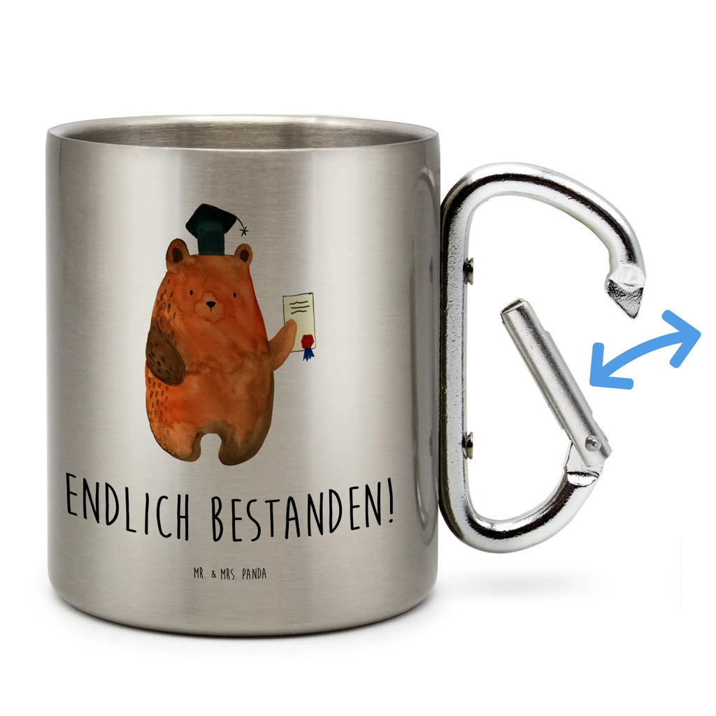 Edelstahlbecher Prüfungsbär Edelstahltasse, Karabiner, Edelstahlbecher, Outdoor, Camping, Tasse, Becher, Bär, Teddy, Teddybär, Abitur, Prüfungen, Prüfung bestanden, Abschluss, Zeugnis, Abschlusszeugnis