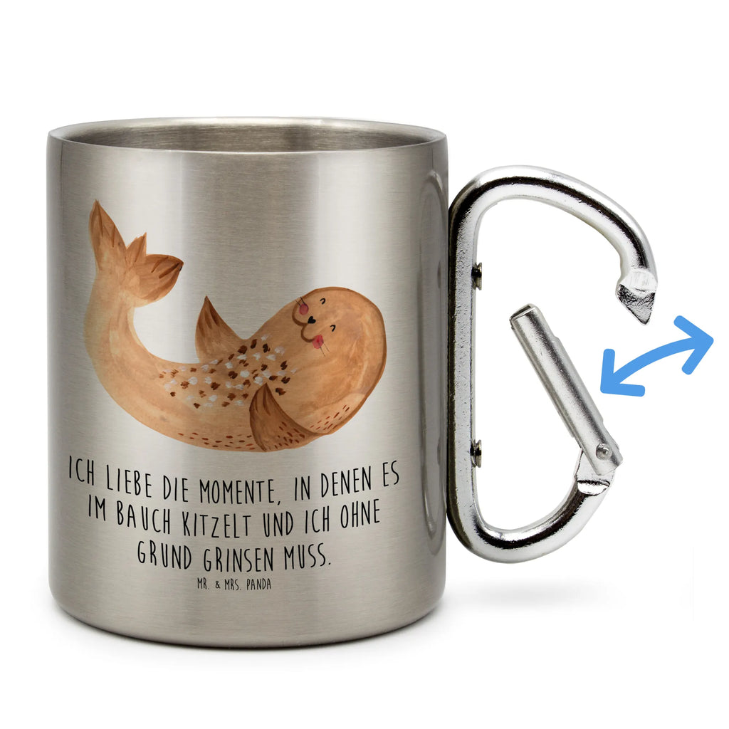 Edelstahlbecher Robbe liegend Edelstahltasse, Karabiner, Edelstahlbecher, Outdoor, Camping, Tasse, Becher, Tiermotive, Gute Laune, lustige Sprüche, Tiere, Robbe, Robben, Seehund, Strand, Meerestier, Ostsee, Nordsee, Lachen, Freude