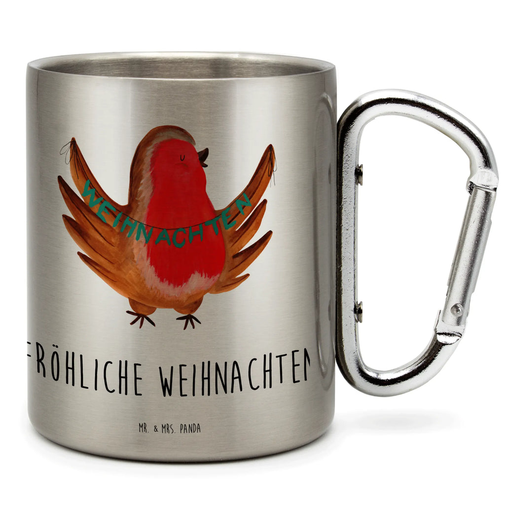 Edelstahlbecher Rotkehlchen Weihnachten Edelstahltasse, Karabiner, Edelstahlbecher, Outdoor, Camping, Tasse, Becher, Winter, Weihnachten, Weihnachtsdeko, Nikolaus, Advent, Heiligabend, Wintermotiv, Frohe Weihnachten, Weihnachtsmotiv, Weihnachtsgruß, Vogel, xmas