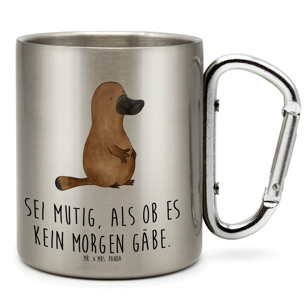 Edelstahlbecher Schnabeltier mutig Edelstahltasse, Karabiner, Edelstahlbecher, Outdoor, Camping, Tasse, Becher, Meerestiere, Meer, Urlaub, Schnabeltier, Mut, mutig, Lebensweisheit, Schnabeltiere, Motivation, Training, Büro, Arbeit, Neuanfang, Neustart, Weltreise, Raodtrip