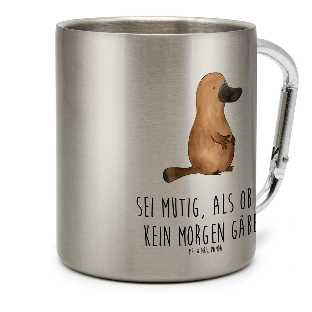 Edelstahlbecher Schnabeltier mutig Edelstahltasse, Karabiner, Edelstahlbecher, Outdoor, Camping, Tasse, Becher, Meerestiere, Meer, Urlaub, Schnabeltier, Mut, mutig, Lebensweisheit, Schnabeltiere, Motivation, Training, Büro, Arbeit, Neuanfang, Neustart, Weltreise, Raodtrip