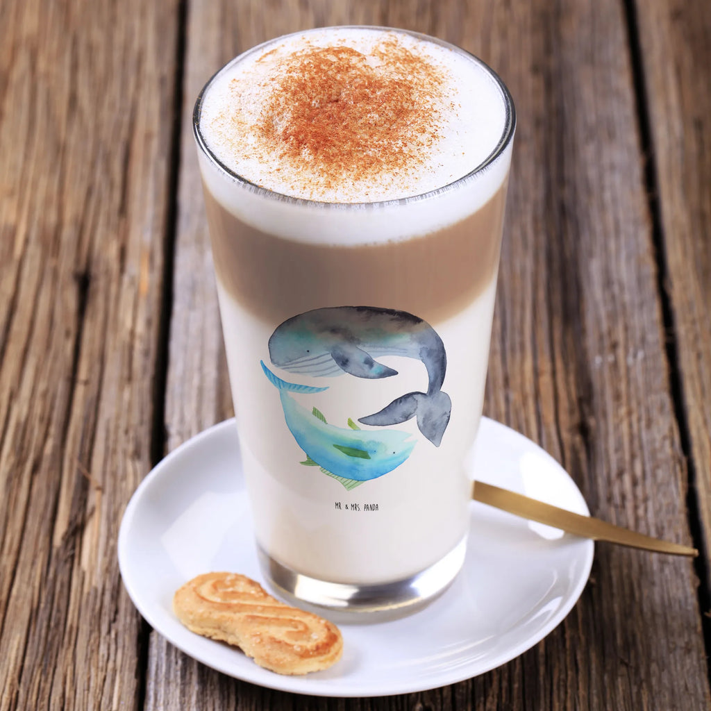 Glas Walfisch & Thunfisch Cappuccino Glas, Glas, Cappuccino Tasse, Latte Macchiato, Tiermotive, Gute Laune, lustige Sprüche, Tiere, Wal, Wahl, Tunfisch, Wortwitz lustig, Spruch lustig, Flachwitz, Witz, Spruch des Tages, Flachwitz Geschenk