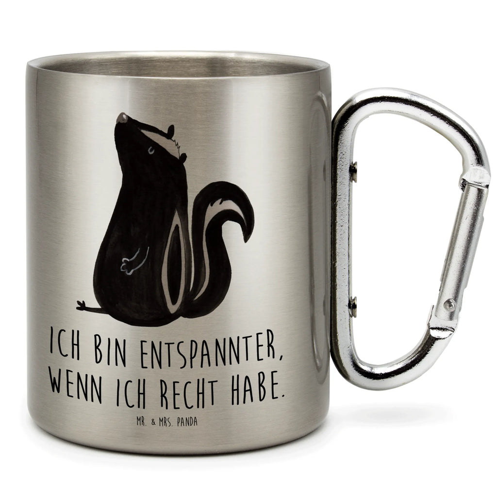 Edelstahlbecher Stinktier sitzend Edelstahltasse, Karabiner, Edelstahlbecher, Outdoor, Camping, Tasse, Becher, Stinktier, Skunk, Wildtier, Raubtier, Stinker, Stinki, Spruch, Büro, Recht, Besserwisser