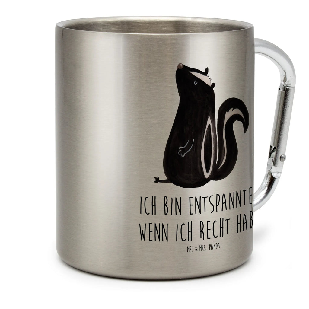 Edelstahlbecher Stinktier sitzend Edelstahltasse, Karabiner, Edelstahlbecher, Outdoor, Camping, Tasse, Becher, Stinktier, Skunk, Wildtier, Raubtier, Stinker, Stinki, Spruch, Büro, Recht, Besserwisser