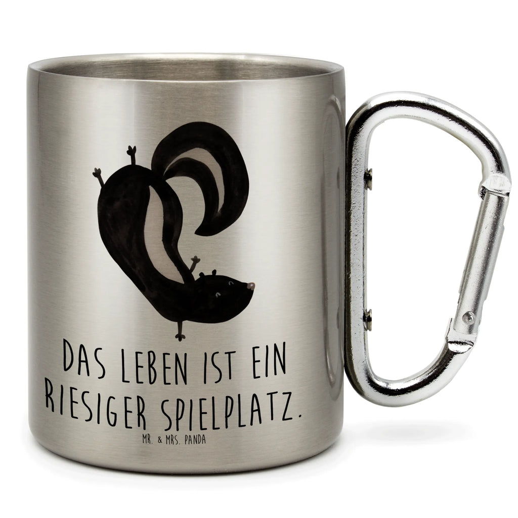 Edelstahlbecher Stinktier Handstand Edelstahltasse, Karabiner, Edelstahlbecher, Outdoor, Camping, Tasse, Becher, Stinktier, Skunk, Wildtier, Raubtier, Stinker, Stinki, Spielplatz, verpielt, Kind