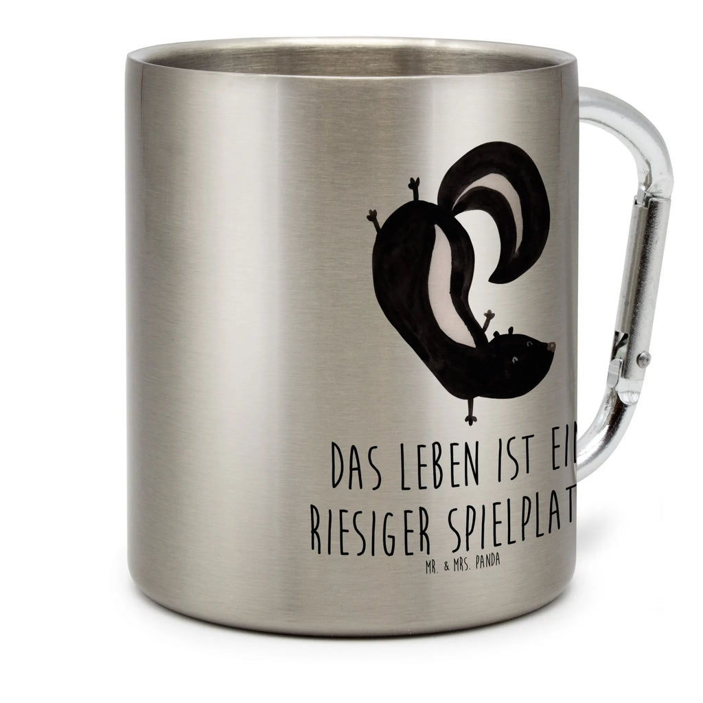 Edelstahlbecher Stinktier Handstand Edelstahltasse, Karabiner, Edelstahlbecher, Outdoor, Camping, Tasse, Becher, Stinktier, Skunk, Wildtier, Raubtier, Stinker, Stinki, Spielplatz, verpielt, Kind