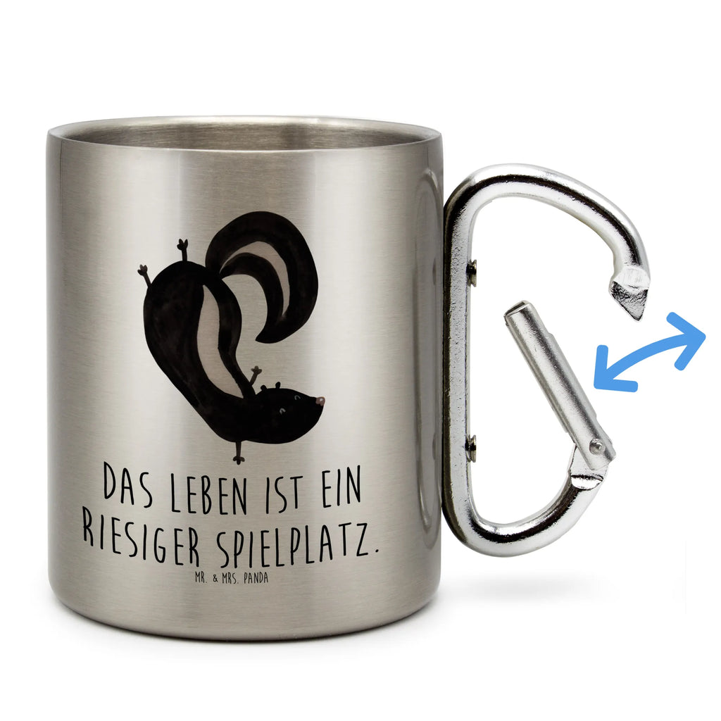 Edelstahlbecher Stinktier Handstand Edelstahltasse, Karabiner, Edelstahlbecher, Outdoor, Camping, Tasse, Becher, Stinktier, Skunk, Wildtier, Raubtier, Stinker, Stinki, Spielplatz, verpielt, Kind