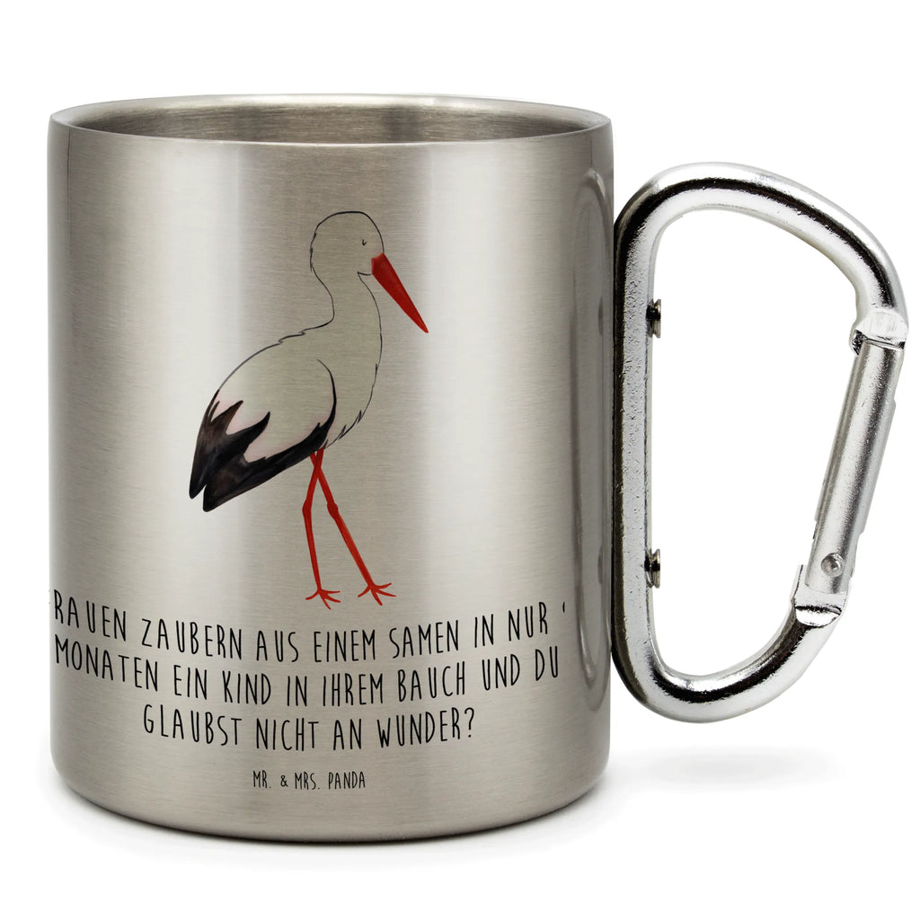 Edelstahlbecher Storch Edelstahltasse, Karabiner, Edelstahlbecher, Outdoor, Camping, Tasse, Becher, Tiermotive, Gute Laune, lustige Sprüche, Tiere, Storch, Störche, Schwangerschaft, Geburt, Mutter, Mütter, Mutter werden, Schwanger, Babybauch, Baby