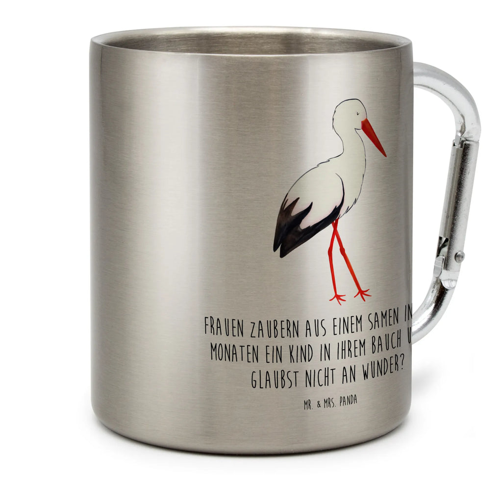 Edelstahlbecher Storch Edelstahltasse, Karabiner, Edelstahlbecher, Outdoor, Camping, Tasse, Becher, Tiermotive, Gute Laune, lustige Sprüche, Tiere, Storch, Störche, Schwangerschaft, Geburt, Mutter, Mütter, Mutter werden, Schwanger, Babybauch, Baby