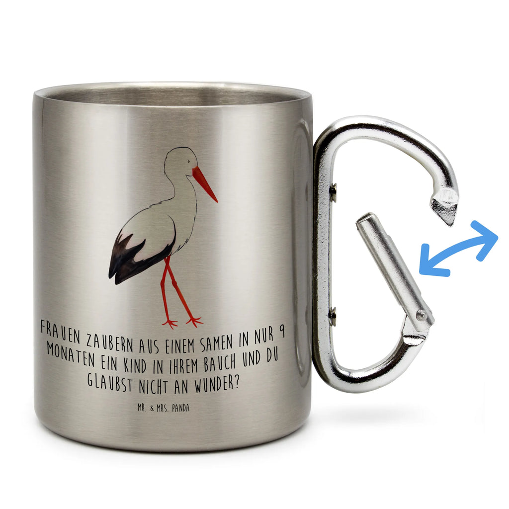 Edelstahlbecher Storch Edelstahltasse, Karabiner, Edelstahlbecher, Outdoor, Camping, Tasse, Becher, Tiermotive, Gute Laune, lustige Sprüche, Tiere, Storch, Störche, Schwangerschaft, Geburt, Mutter, Mütter, Mutter werden, Schwanger, Babybauch, Baby