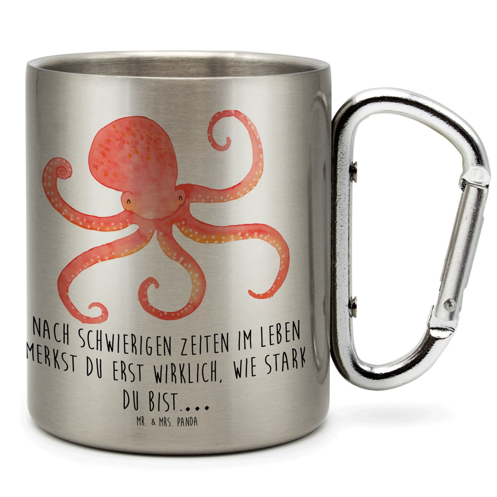 Edelstahlbecher Tintenfisch Edelstahltasse, Karabiner, Edelstahlbecher, Outdoor, Camping, Tasse, Becher, Tiermotive, Gute Laune, lustige Sprüche, Tiere, Meer, Meerestier, Krake, Tintenfisch, Arme, Wasser, Ozean