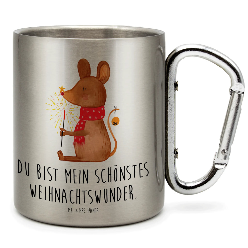 Edelstahlbecher Weihnachtsmaus Edelstahltasse, Karabiner, Edelstahlbecher, Outdoor, Camping, Tasse, Becher, Winter, Weihnachten, Weihnachtsdeko, Nikolaus, Advent, Heiligabend, Wintermotiv, Frohe Weihnachten, Weihnachtsgruß, Weihnachtsmotiv, Maus, Mäuschen, Weihnachtswunder