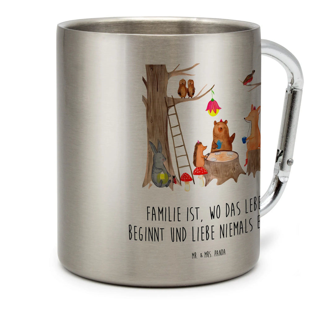 Edelstahlbecher Waldtiere Picknick Edelstahltasse, Karabiner, Edelstahlbecher, Outdoor, Camping, Tasse, Becher, Tiermotive, Gute Laune, lustige Sprüche, Tiere, Waldtiere, Picknick, Wald, Fuchs, Hase, Igel, Maus, Eichhörnchen