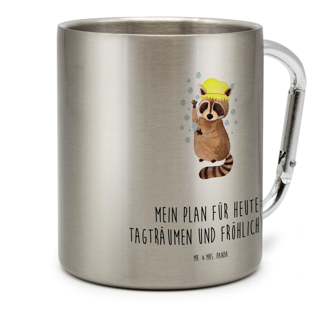 Edelstahlbecher Waschbär Edelstahltasse, Karabiner, Edelstahlbecher, Outdoor, Camping, Tasse, Becher, Tiermotive, Gute Laune, lustige Sprüche, Tiere, Waschbär, Tagträumen, Plan, Fröhlich, waschen, Seifenblasen