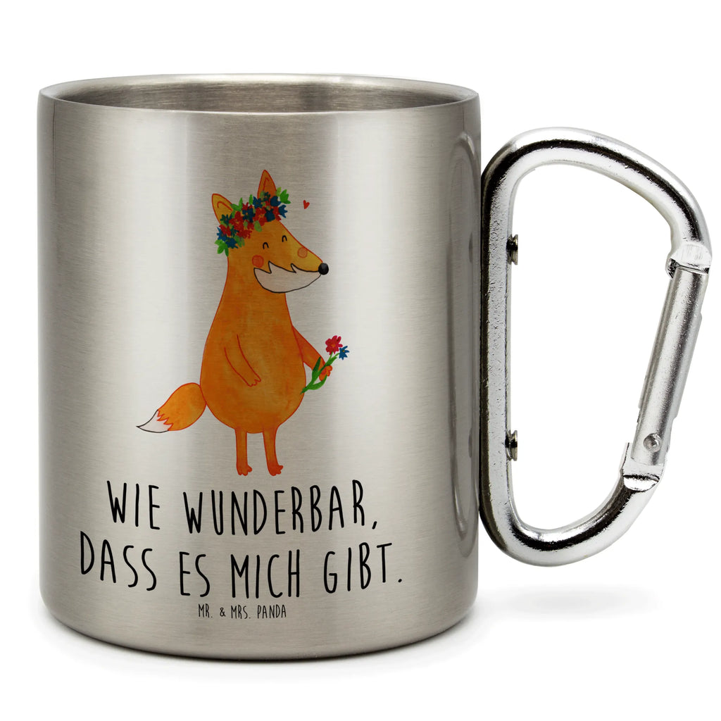 Edelstahlbecher Fuchs Blumenliebe Edelstahltasse, Karabiner, Edelstahlbecher, Outdoor, Camping, Tasse, Becher, Fuchs, Füchse, Fox, Liebe, Freundin, Fuchsmädchen, Blumenmädchen, Freundinnen, Liebesbeweis, Blume, Blumen, Motivation, Freude, ich, mich, Selbstliebe