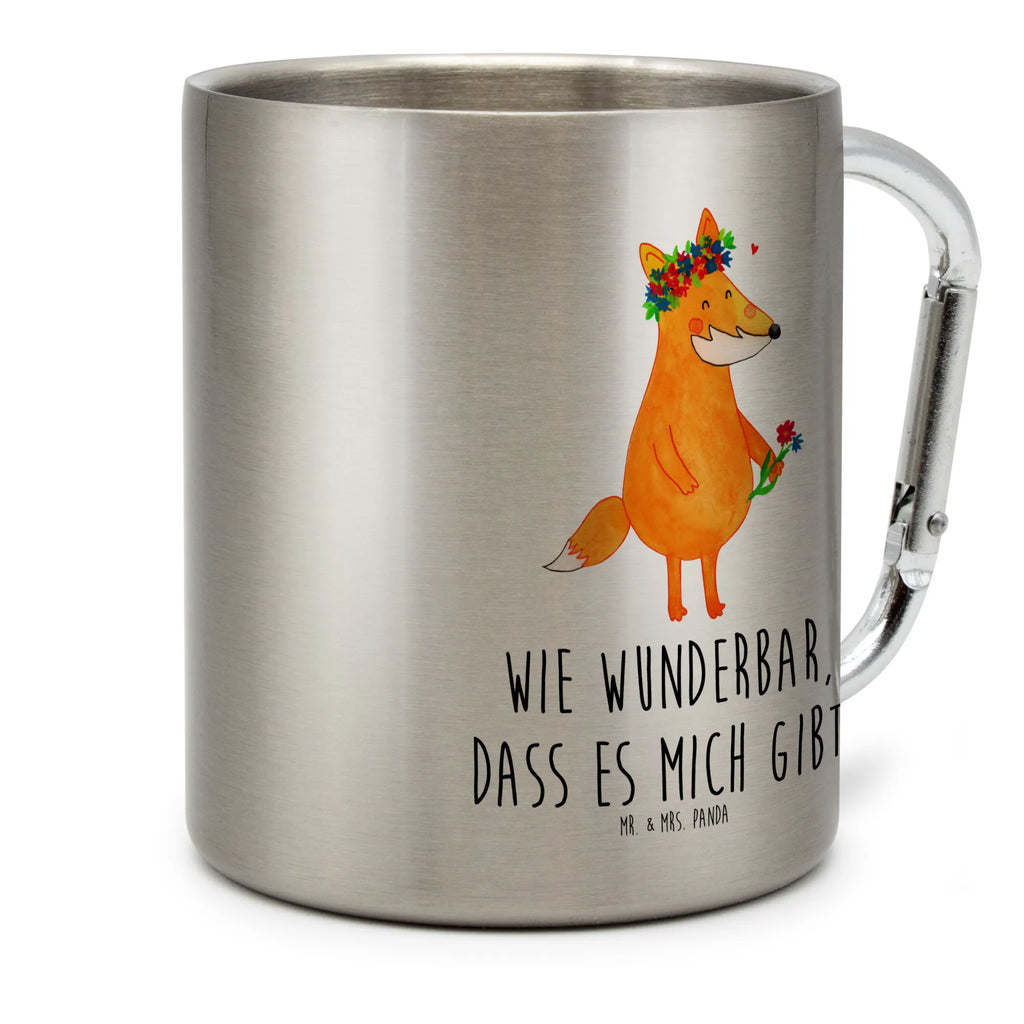 Edelstahlbecher Fuchs Blumenliebe Edelstahltasse, Karabiner, Edelstahlbecher, Outdoor, Camping, Tasse, Becher, Fuchs, Füchse, Fox, Liebe, Freundin, Fuchsmädchen, Blumenmädchen, Freundinnen, Liebesbeweis, Blume, Blumen, Motivation, Freude, ich, mich, Selbstliebe