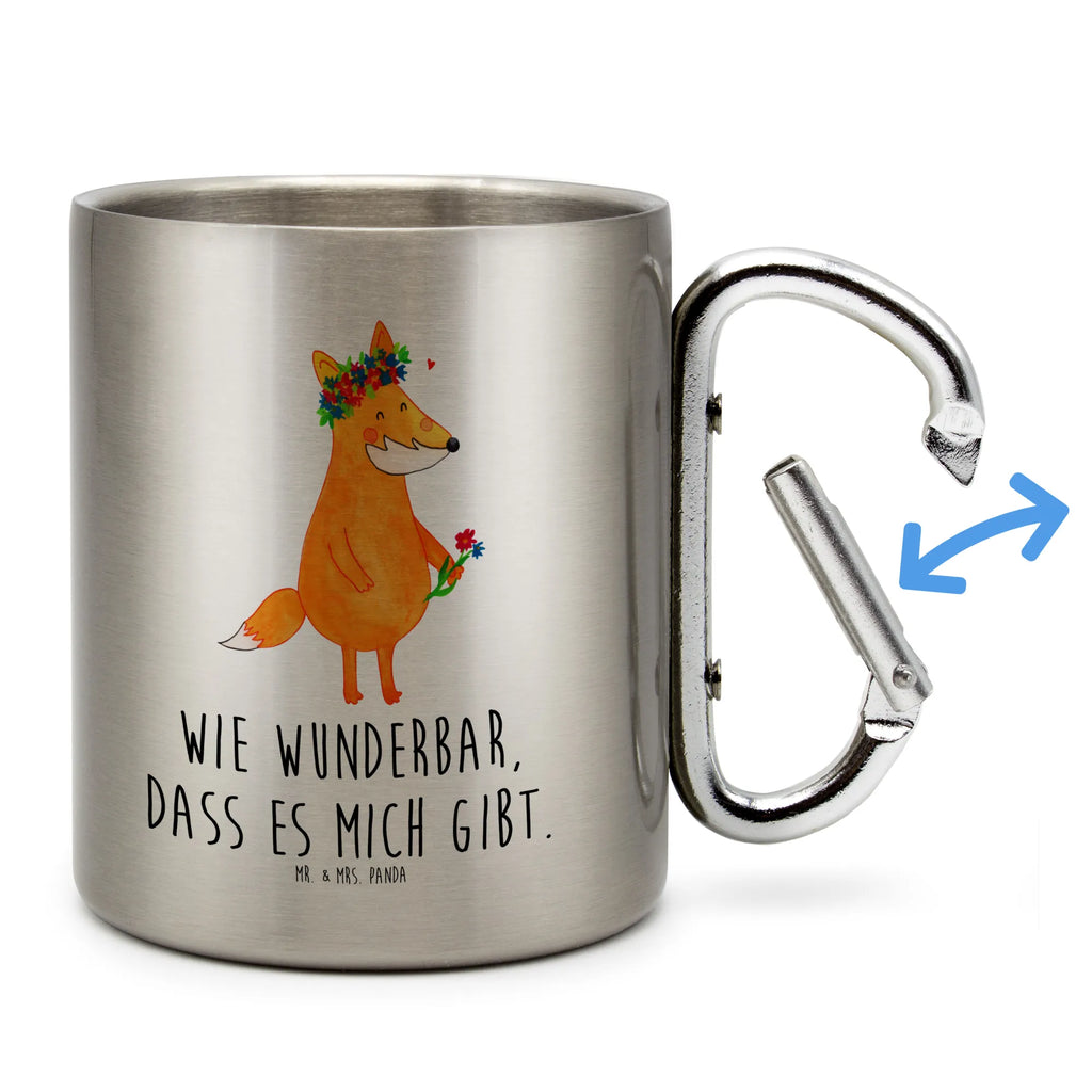 Edelstahlbecher Fuchs Blumenliebe Edelstahltasse, Karabiner, Edelstahlbecher, Outdoor, Camping, Tasse, Becher, Fuchs, Füchse, Fox, Liebe, Freundin, Fuchsmädchen, Blumenmädchen, Freundinnen, Liebesbeweis, Blume, Blumen, Motivation, Freude, ich, mich, Selbstliebe