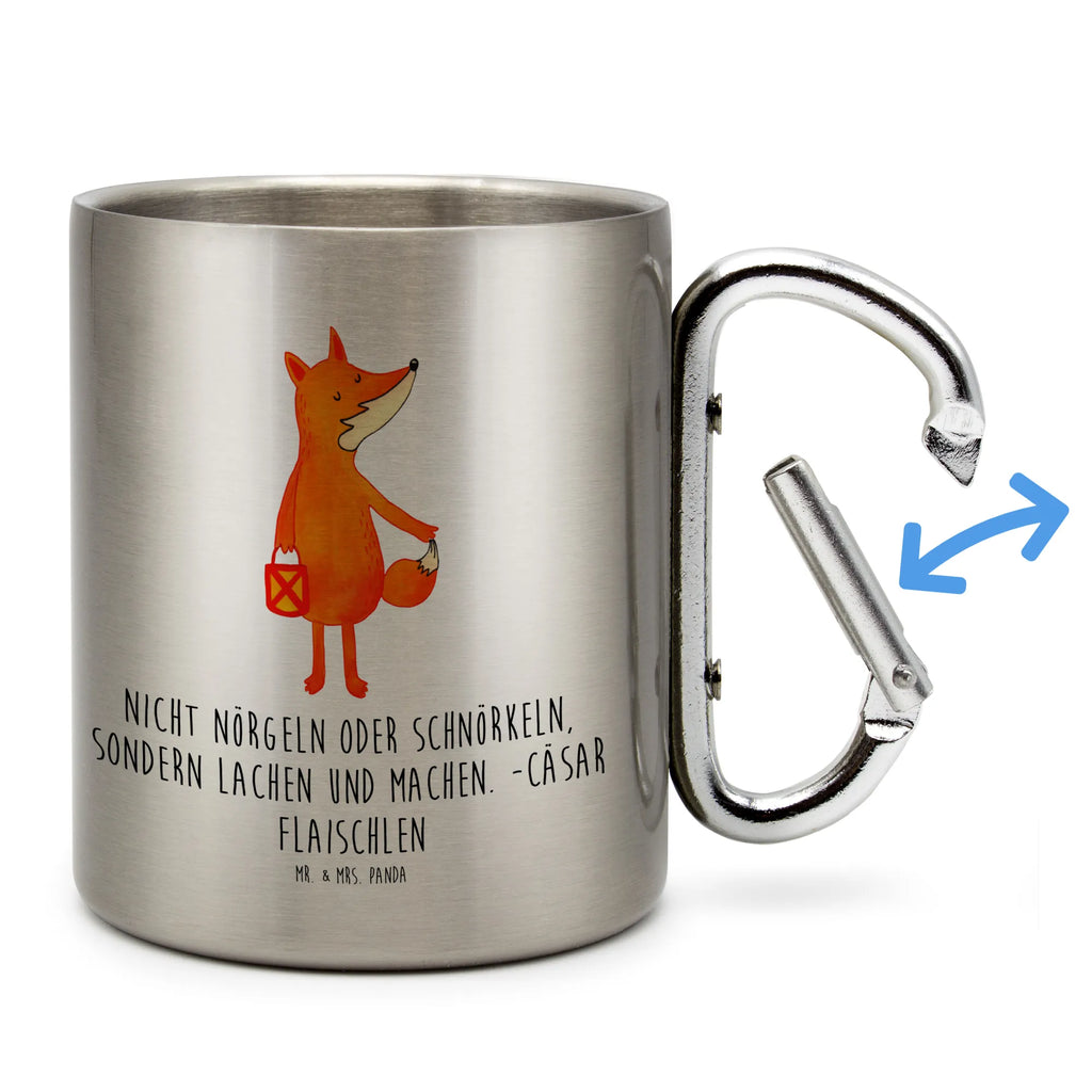 Edelstahlbecher Fuchs Laterne Edelstahltasse, Karabiner, Edelstahlbecher, Outdoor, Camping, Tasse, Becher, Fuchs, Füchse, Spruch trösten, Liebeskummer Spruch, Laterne, Sankt Martin, Laternenumzug, Aufmuntern, Cäsar Otto Hugo Flaischlen