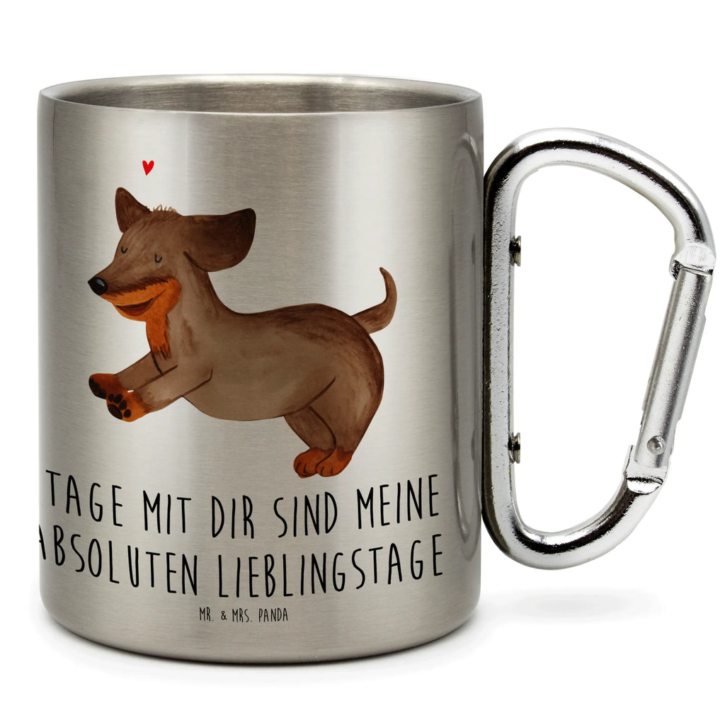 Edelstahlbecher Hund Dackel fröhlich Edelstahltasse, Karabiner, Edelstahlbecher, Outdoor, Camping, Tasse, Becher, Hund, Hundemotiv, Haustier, Hunderasse, Tierliebhaber, Hundebesitzer, Sprüche, Hunde, Dackel, Dachshund, happy dog