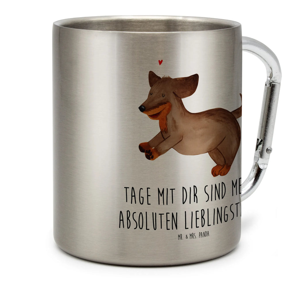 Edelstahlbecher Hund Dackel fröhlich Edelstahltasse, Karabiner, Edelstahlbecher, Outdoor, Camping, Tasse, Becher, Hund, Hundemotiv, Haustier, Hunderasse, Tierliebhaber, Hundebesitzer, Sprüche, Hunde, Dackel, Dachshund, happy dog