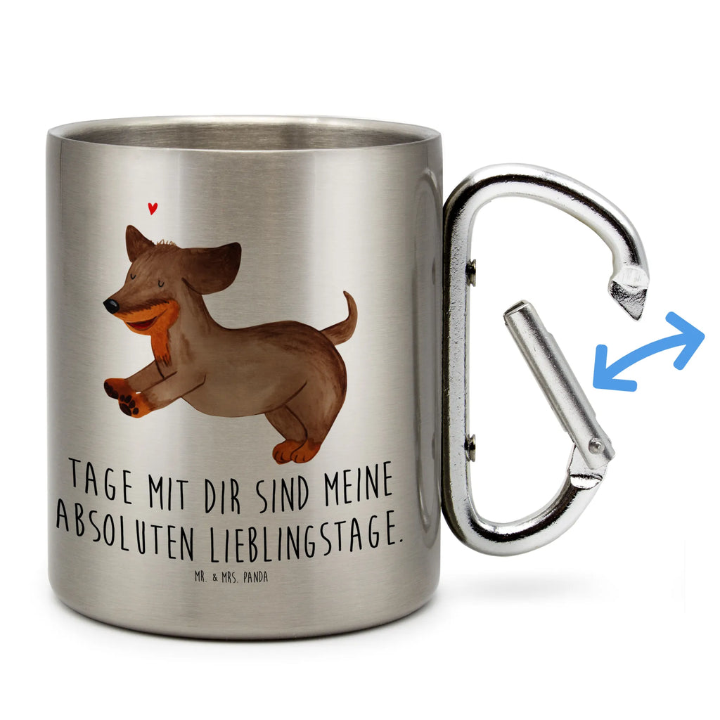 Edelstahlbecher Hund Dackel fröhlich Edelstahltasse, Karabiner, Edelstahlbecher, Outdoor, Camping, Tasse, Becher, Hund, Hundemotiv, Haustier, Hunderasse, Tierliebhaber, Hundebesitzer, Sprüche, Hunde, Dackel, Dachshund, happy dog