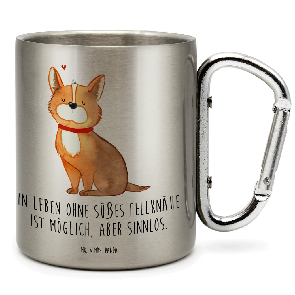 Edelstahlbecher Hundeglück Edelstahltasse, Karabiner, Edelstahlbecher, Outdoor, Camping, Tasse, Becher, Hund, Hundemotiv, Haustier, Hunderasse, Tierliebhaber, Hundebesitzer, Sprüche, Corgie, Hundeliebe, Spruch, Hundemama, Liebe