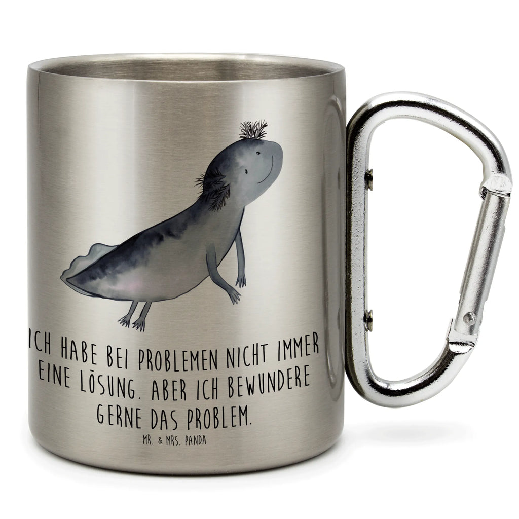 Edelstahlbecher Axolotl schwimmt Edelstahltasse, Karabiner, Edelstahlbecher, Outdoor, Camping, Tasse, Becher, Axolotl, Molch, Axolot, Schwanzlurch, Lurch, Lurche, Problem, Probleme, Lösungen, Motivation