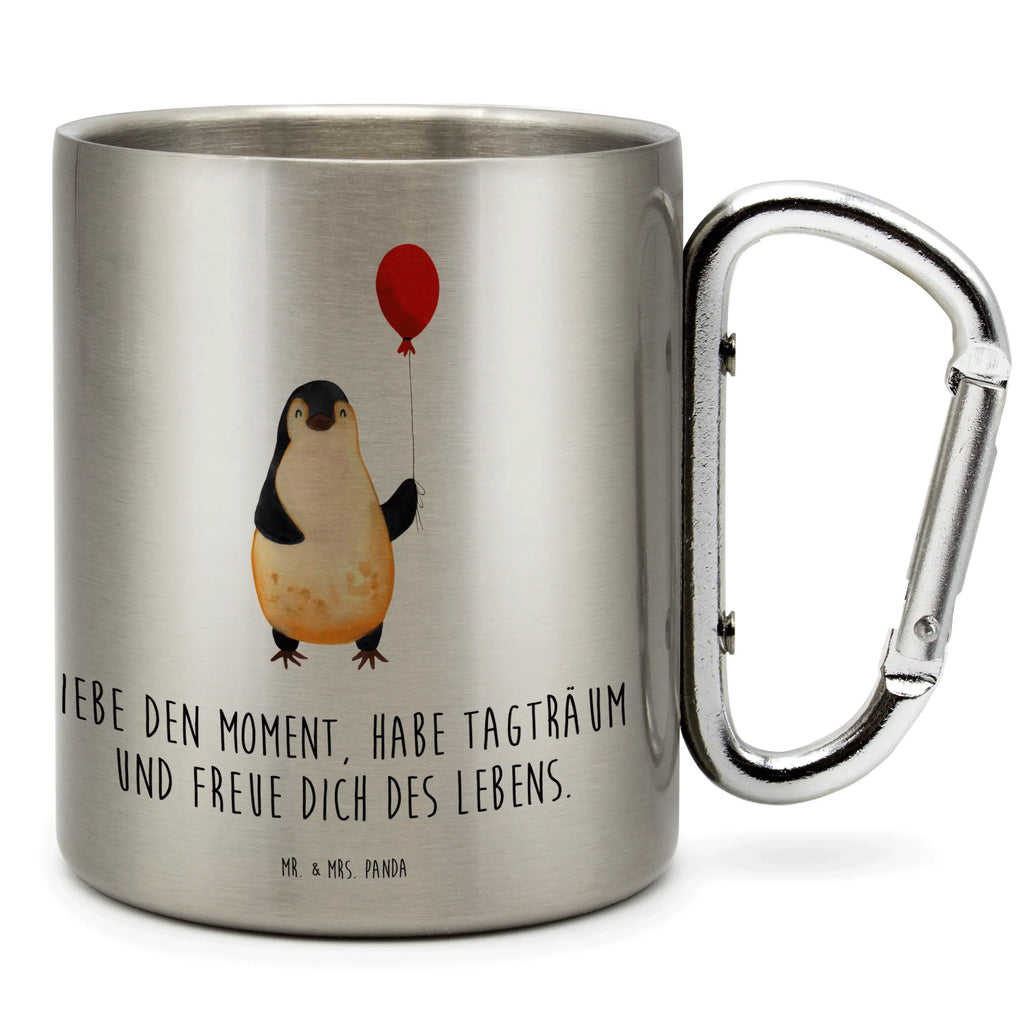 Edelstahlbecher Pinguin Luftballon Edelstahltasse, Karabiner, Edelstahlbecher, Outdoor, Camping, Tasse, Becher, Pinguin, Pinguine, Luftballon, Tagträume, Lebenslust, Geschenk Freundin, Geschenkidee, beste Freundin, Motivation, Neustart, neues Leben, Liebe, Glück