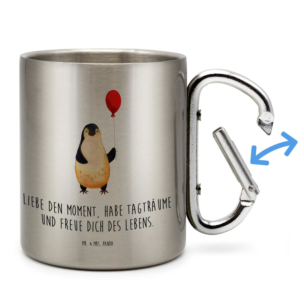 Edelstahlbecher Pinguin Luftballon Edelstahltasse, Karabiner, Edelstahlbecher, Outdoor, Camping, Tasse, Becher, Pinguin, Pinguine, Luftballon, Tagträume, Lebenslust, Geschenk Freundin, Geschenkidee, beste Freundin, Motivation, Neustart, neues Leben, Liebe, Glück