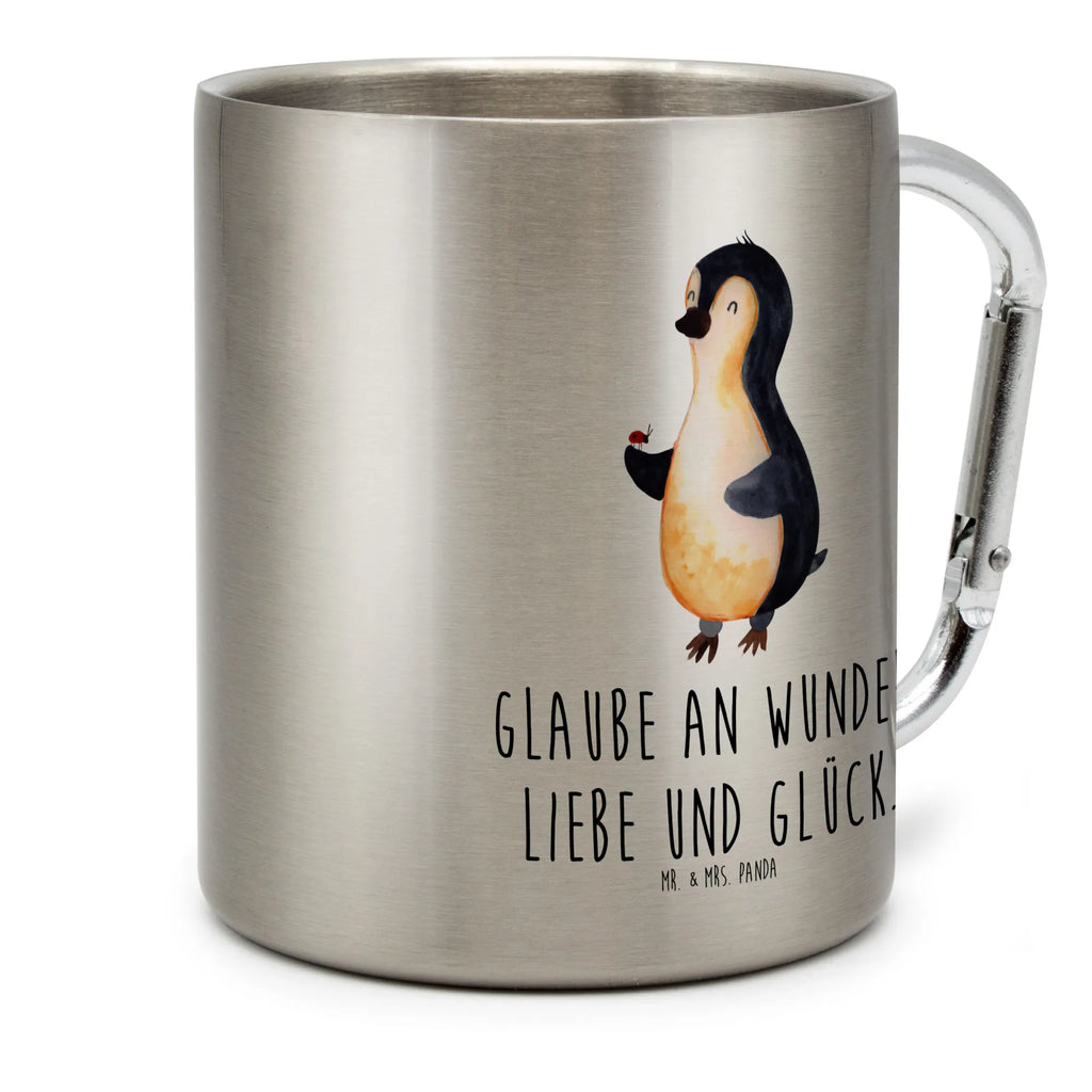 Edelstahlbecher Pinguin Marienkäfer Edelstahltasse, Karabiner, Edelstahlbecher, Outdoor, Camping, Tasse, Becher, Pinguin, Pinguine, Marienkäfer, Liebe, Wunder, Glück, Freude, Lebensfreude