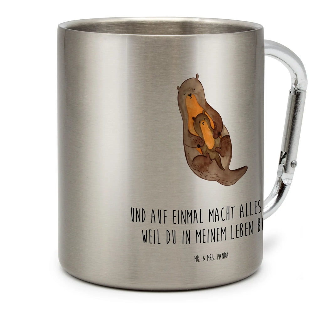 Edelstahlbecher Otter mit Kind Edelstahltasse, Karabiner, Edelstahlbecher, Outdoor, Camping, Tasse, Becher, Otter, Fischotter, Seeotter, Otter Seeotter See Otter