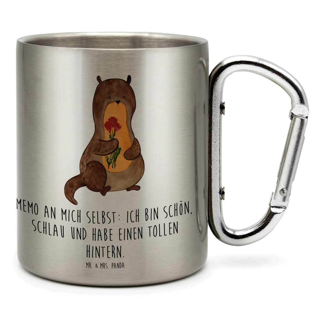 Edelstahlbecher Otter Blumenstrauß Edelstahltasse, Karabiner, Edelstahlbecher, Outdoor, Camping, Tasse, Becher, Otter, Fischotter, Seeotter, Otter Seeotter See Otter