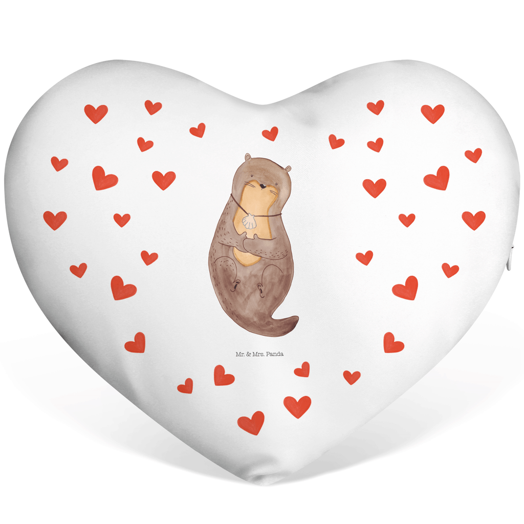 Herzkissen Otter mit Muschelmedaillon Kissen, Herzkissen, Herzform, Herz, Dekokissen, Otter, Fischotter, Seeotter, Otterliebe, grübeln, träumen, Motivation, Tagträumen, Büro