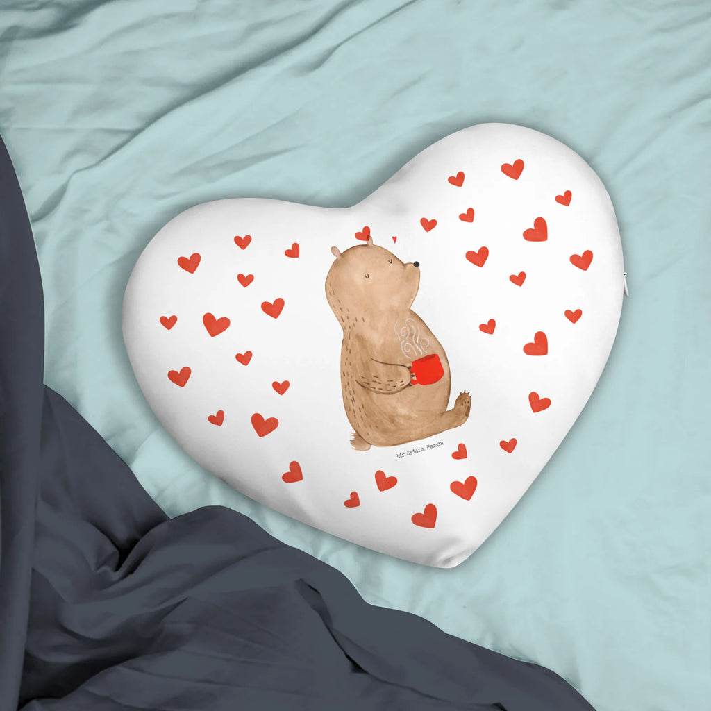Heart cushion bear Coffee Kissen, Herzkissen, Herzform, Herz, Dekokissen, Bär, Teddy, Teddybär, Kaffee, Coffee, Bären, guten Morgen, Morgenroutine, Welt erobern, Welt retten, Motivation
