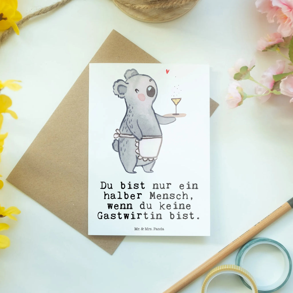 Grußkarte Gastwirtin mit Herz Grußkarte, Klappkarte, Einladungskarte, Glückwunschkarte, Hochzeitskarte, Geburtstagskarte, Karte, Ansichtskarten, Beruf, Ausbildung, Jubiläum, Abschied, Rente, Kollege, Kollegin, Geschenk, Schenken, Arbeitskollege, Mitarbeiter, Firma, Danke, Dankeschön, Kneipenwirtin, Gastwirtin, Gaststätte, Kneipe, Eröffnung, Barkeeperin, Rum, Bar