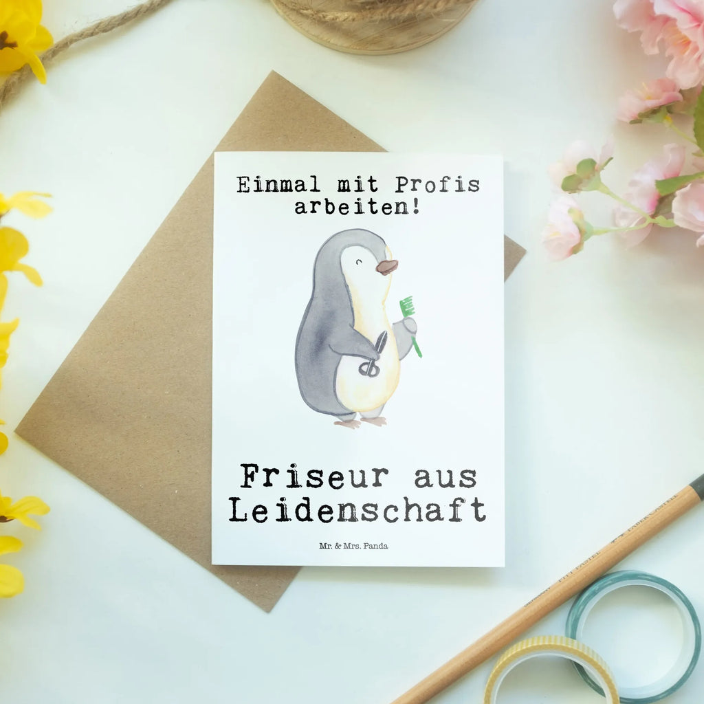 Grußkarte Friseur aus Leidenschaft Grußkarte, Klappkarte, Einladungskarte, Glückwunschkarte, Hochzeitskarte, Geburtstagskarte, Karte, Ansichtskarten, Beruf, Ausbildung, Jubiläum, Abschied, Rente, Kollege, Kollegin, Geschenk, Schenken, Arbeitskollege, Mitarbeiter, Firma, Danke, Dankeschön, Frisör, Haarstylist, Frisörbesuch, Friseursalon, Barbier, Coiffeur, Eröffnung Friseur