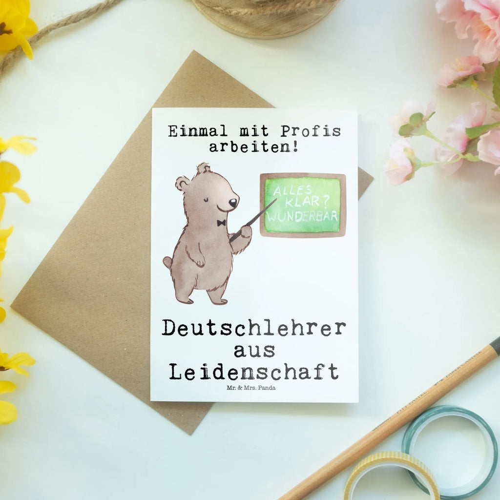 Grußkarte Deutschlehrer aus Leidenschaft Grußkarte, Klappkarte, Einladungskarte, Glückwunschkarte, Hochzeitskarte, Geburtstagskarte, Karte, Ansichtskarten, Beruf, Ausbildung, Jubiläum, Abschied, Rente, Kollege, Kollegin, Geschenk, Schenken, Arbeitskollege, Mitarbeiter, Firma, Danke, Dankeschön, Deutschlehrer, Deutschunterricht, Schule, Grundschule