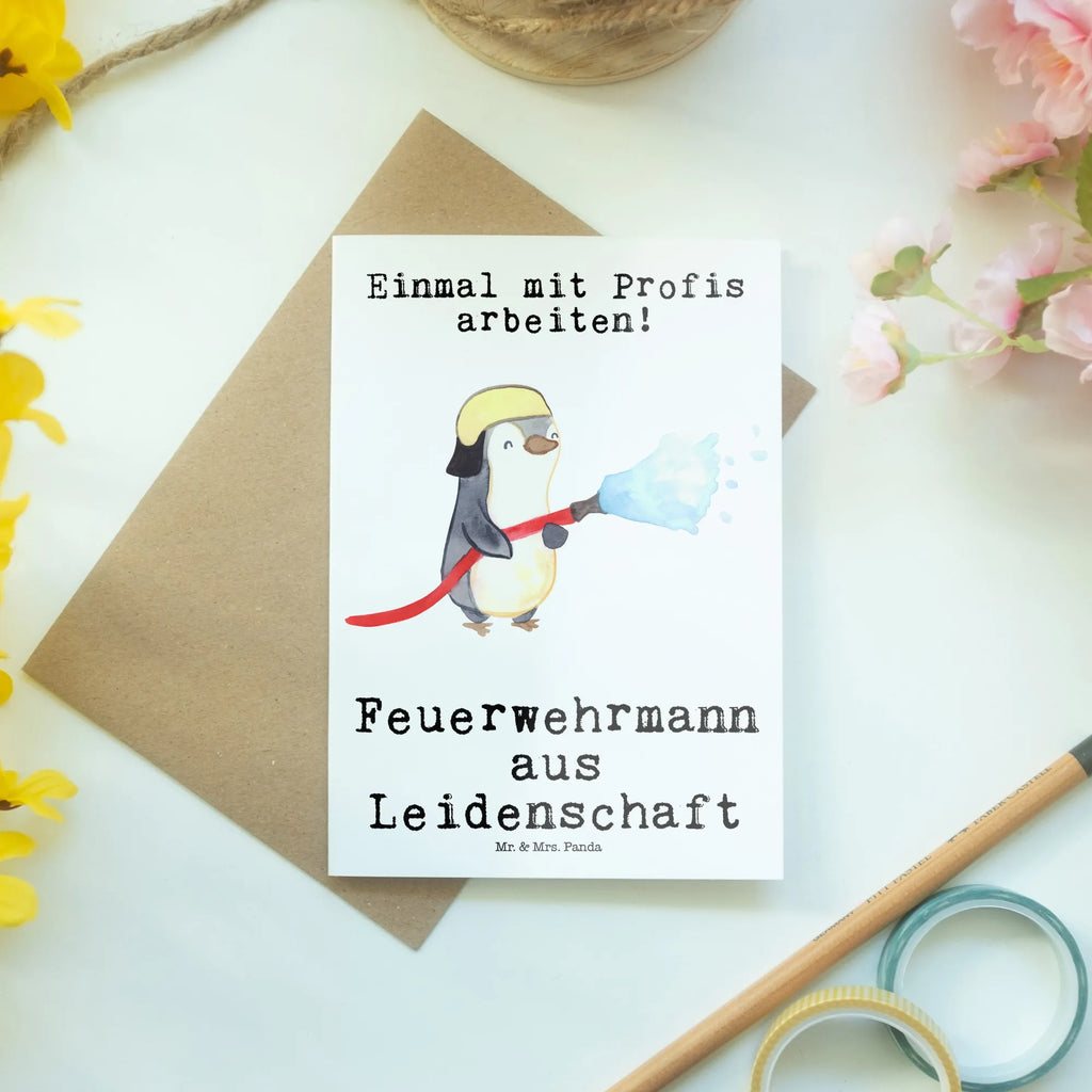 Grußkarte Feuerwehrmann aus Leidenschaft Grußkarte, Klappkarte, Einladungskarte, Glückwunschkarte, Hochzeitskarte, Geburtstagskarte, Karte, Ansichtskarten, Beruf, Ausbildung, Jubiläum, Abschied, Rente, Kollege, Kollegin, Geschenk, Schenken, Arbeitskollege, Mitarbeiter, Firma, Danke, Dankeschön, Feuerwehrmann, Feuerwehrhauptmann, Brandschutz, Feuerwehr, freiwillige Feuerwehr