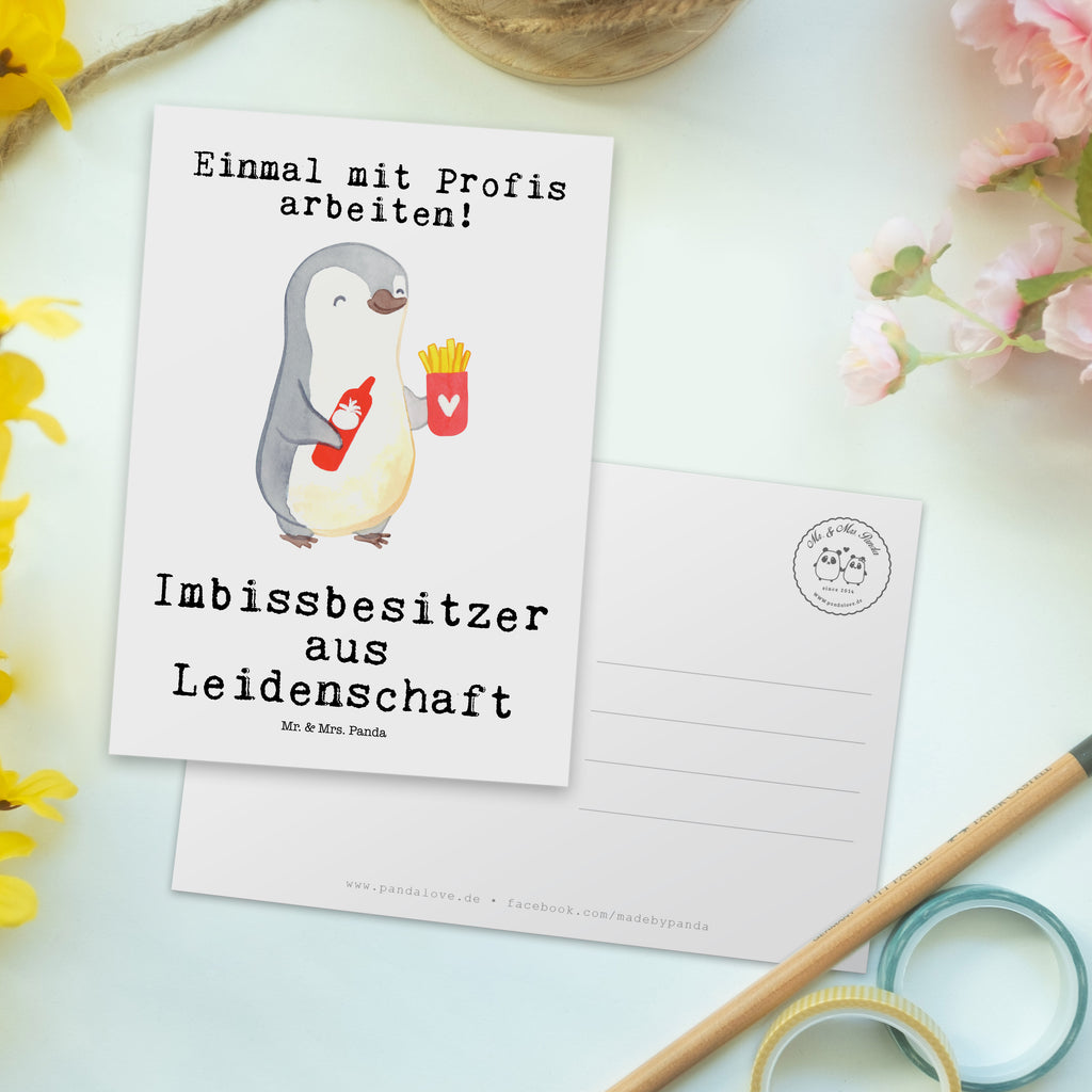 Postkarte Imbissbesitzer aus Leidenschaft Postkarte, Karte, Geschenkkarte, Grußkarte, Einladung, Ansichtskarte, Geburtstagskarte, Einladungskarte, Dankeskarte, Ansichtskarten, Einladung Geburtstag, Einladungskarten Geburtstag, Beruf, Ausbildung, Jubiläum, Abschied, Rente, Kollege, Kollegin, Geschenk, Schenken, Arbeitskollege, Mitarbeiter, Firma, Danke, Dankeschön, Imbissbesitzer, Imbissverkäufer, Pommesverkäufer, Pommesliebe