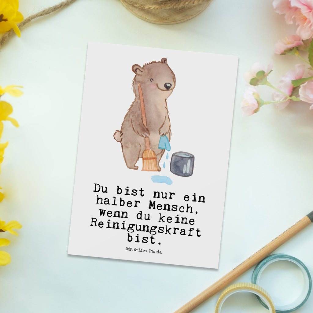 Postkarte Reinigungskraft mit Herz Postkarte, Karte, Geschenkkarte, Grußkarte, Einladung, Ansichtskarte, Geburtstagskarte, Einladungskarte, Dankeskarte, Ansichtskarten, Einladung Geburtstag, Einladungskarten Geburtstag, Beruf, Ausbildung, Jubiläum, Abschied, Rente, Kollege, Kollegin, Geschenk, Schenken, Arbeitskollege, Mitarbeiter, Firma, Danke, Dankeschön