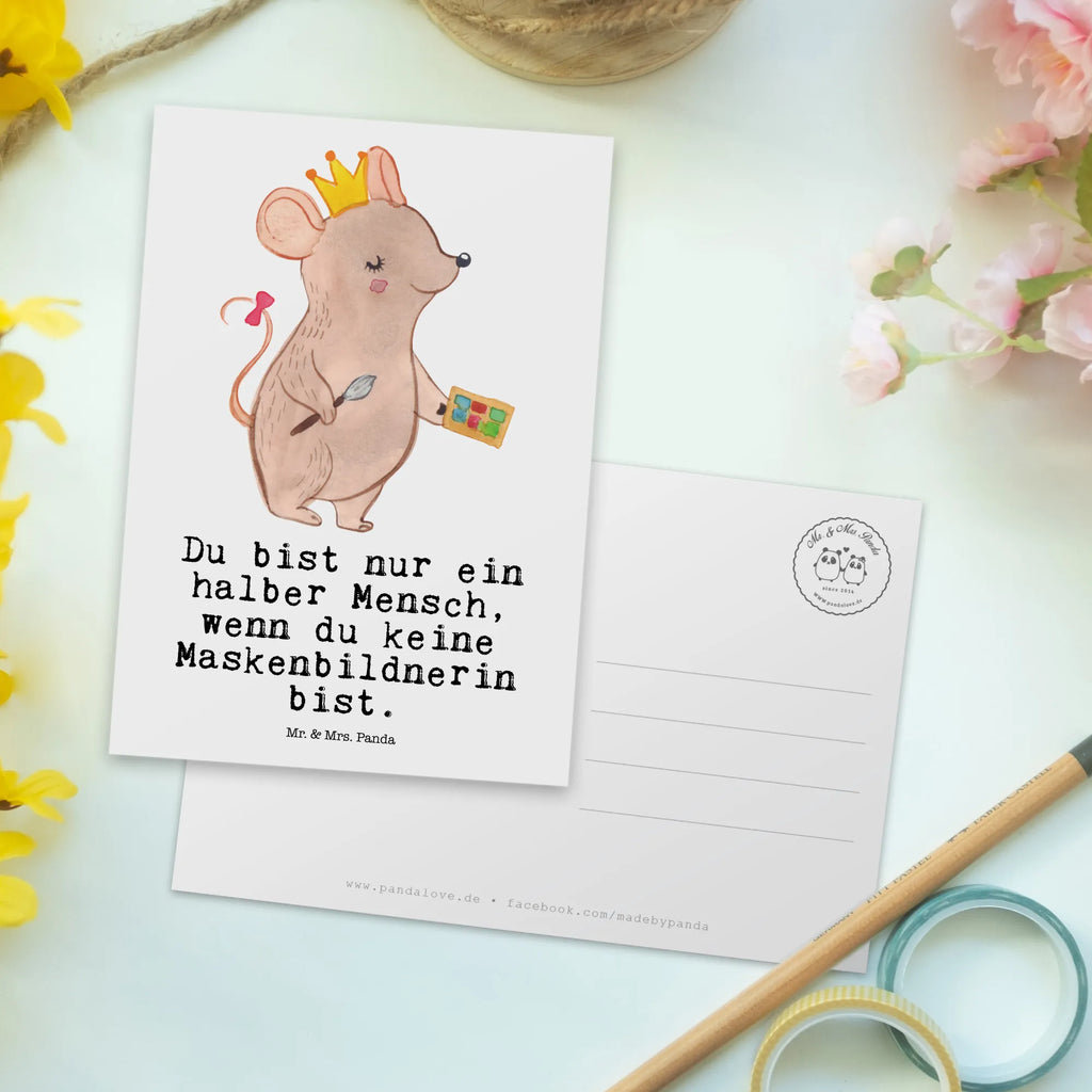 Postkarte Maskenbildnerin mit Herz Postkarte, Karte, Geschenkkarte, Grußkarte, Einladung, Ansichtskarte, Geburtstagskarte, Einladungskarte, Dankeskarte, Ansichtskarten, Einladung Geburtstag, Einladungskarten Geburtstag, Beruf, Ausbildung, Jubiläum, Abschied, Rente, Kollege, Kollegin, Geschenk, Schenken, Arbeitskollege, Mitarbeiter, Firma, Danke, Dankeschön, Kosmetikerin, Make Up Artist, Maskenbildnerin, Visagistin, Beauty Salon, Kosmetikstudio, Eröffnung