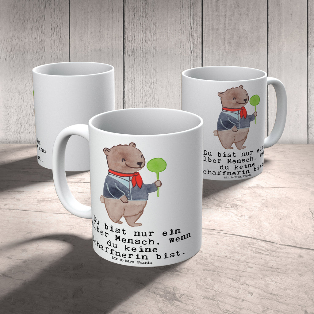 Tasse Schaffnerin mit Herz Tasse, Kaffeetasse, Teetasse, Becher, Kaffeebecher, Teebecher, Keramiktasse, Porzellantasse, Büro Tasse, Geschenk Tasse, Tasse Sprüche, Tasse Motive, Kaffeetassen, Tasse bedrucken, Designer Tasse, Cappuccino Tassen, Schöne Teetassen, Beruf, Ausbildung, Jubiläum, Abschied, Rente, Kollege, Kollegin, Geschenk, Schenken, Arbeitskollege, Mitarbeiter, Firma, Danke, Dankeschön