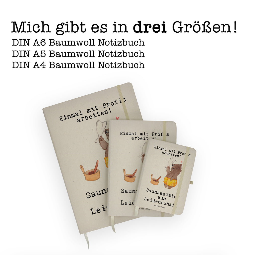 Baumwoll Notizbuch Saunameister aus Leidenschaft Notizen, Eintragebuch, Tagebuch, Notizblock, Adressbuch, Journal, Kladde, Skizzenbuch, Notizheft, Schreibbuch, Schreibheft, Beruf, Ausbildung, Jubiläum, Abschied, Rente, Kollege, Kollegin, Geschenk, Schenken, Arbeitskollege, Mitarbeiter, Firma, Danke, Dankeschön