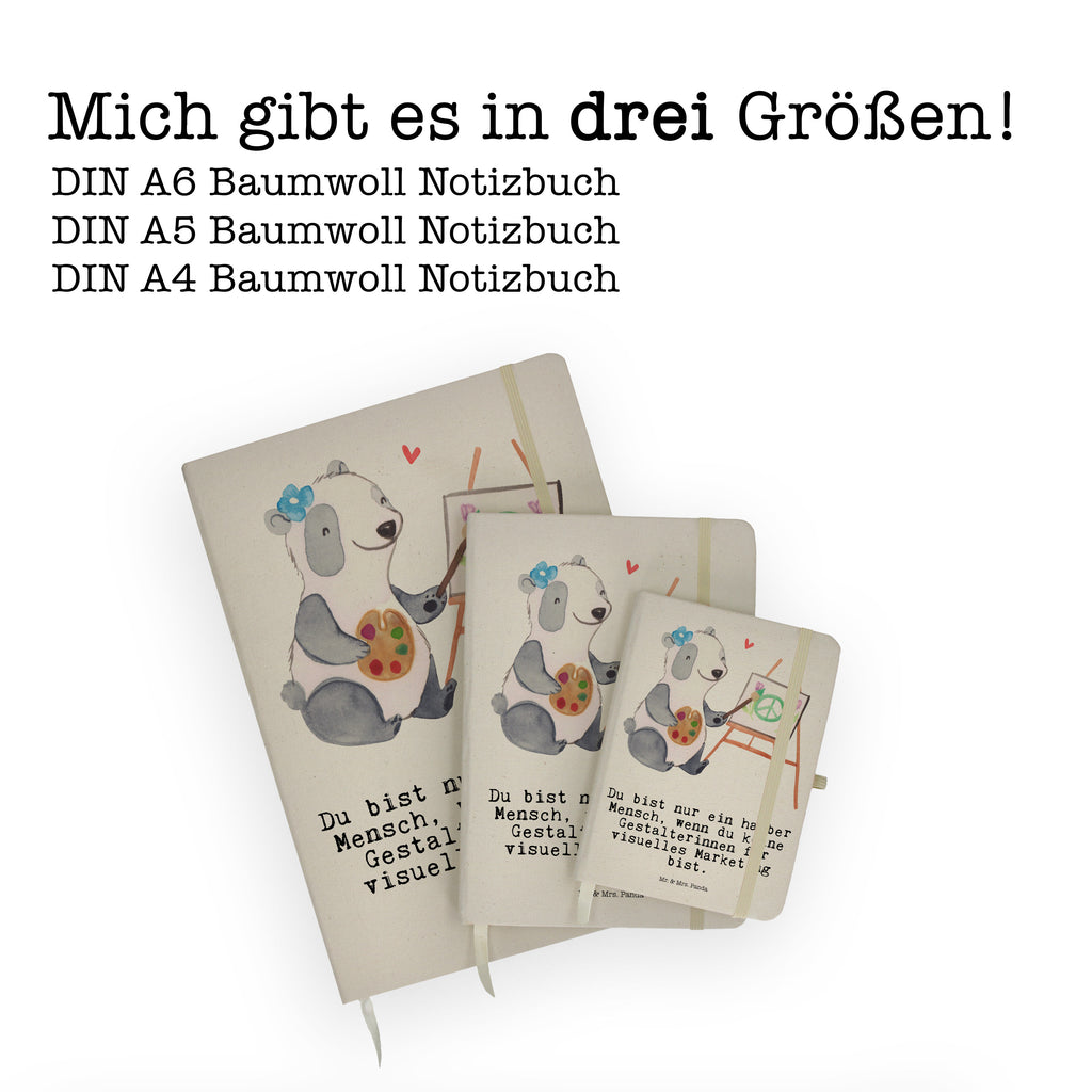 Baumwoll Notizbuch Gestalterinnen für visuelles Marketing mit Herz Notizen, Eintragebuch, Tagebuch, Notizblock, Adressbuch, Journal, Kladde, Skizzenbuch, Notizheft, Schreibbuch, Schreibheft, Beruf, Ausbildung, Jubiläum, Abschied, Rente, Kollege, Kollegin, Geschenk, Schenken, Arbeitskollege, Mitarbeiter, Firma, Danke, Dankeschön