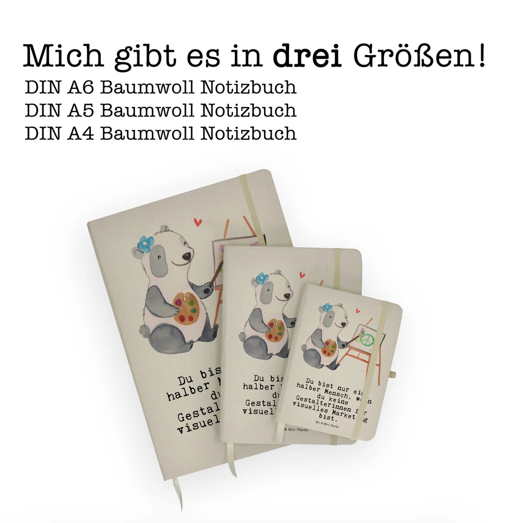 Baumwoll Notizbuch Gestalterinnen für visuelles Marketing mit Herz Notizen, Eintragebuch, Tagebuch, Notizblock, Adressbuch, Journal, Kladde, Skizzenbuch, Notizheft, Schreibbuch, Schreibheft, Beruf, Ausbildung, Jubiläum, Abschied, Rente, Kollege, Kollegin, Geschenk, Schenken, Arbeitskollege, Mitarbeiter, Firma, Danke, Dankeschön