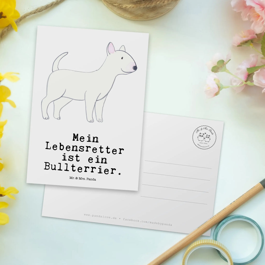 Postkarte Bullterrier Lebensretter Postkarte, Karte, Geschenkkarte, Grußkarte, Einladung, Ansichtskarte, Geburtstagskarte, Einladungskarte, Dankeskarte, Ansichtskarten, Einladung Geburtstag, Einladungskarten Geburtstag, Hund, Hunderasse, Rassehund, Hundebesitzer, Geschenk, Tierfreund, Schenken, Welpe, Bullterrier