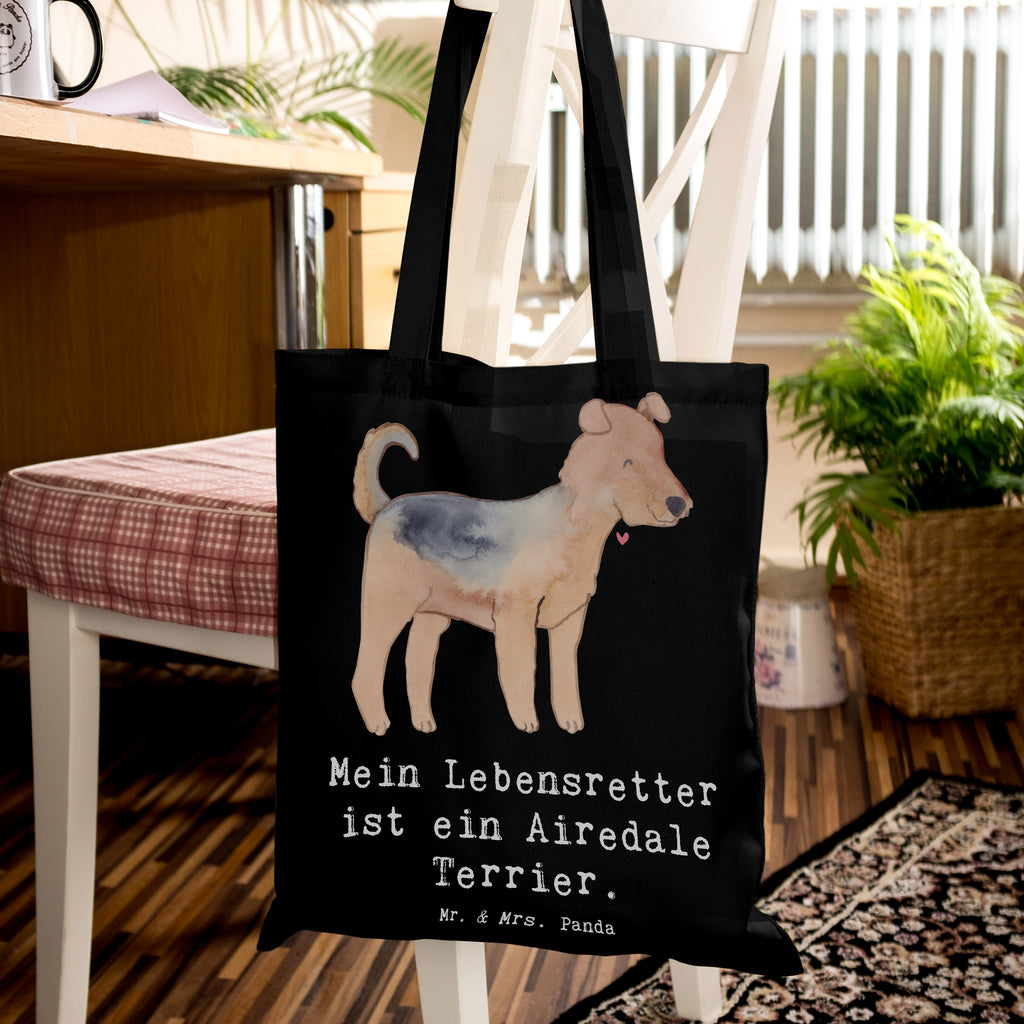 Tragetasche Airedale Terrier Lebensretter Beuteltasche, Beutel, Einkaufstasche, Jutebeutel, Stoffbeutel, Tasche, Shopper, Umhängetasche, Strandtasche, Schultertasche, Stofftasche, Tragetasche, Badetasche, Jutetasche, Einkaufstüte, Laptoptasche, Hund, Hunderasse, Rassehund, Hundebesitzer, Geschenk, Tierfreund, Schenken, Welpe