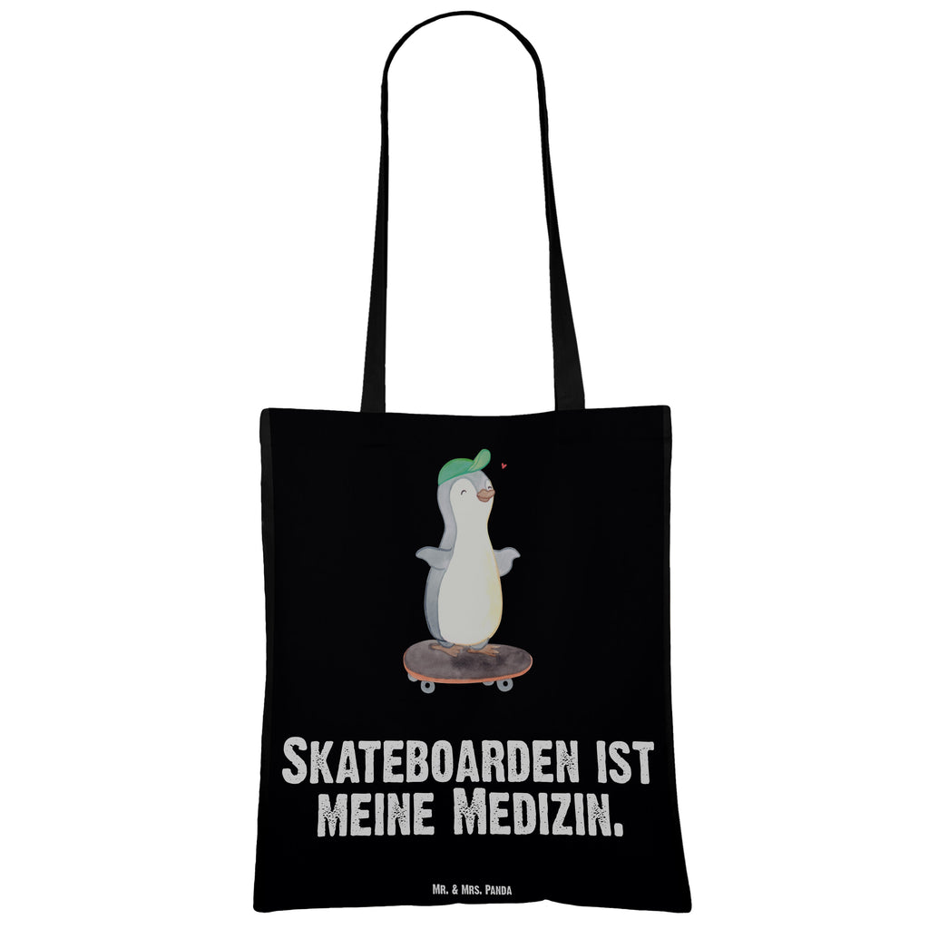 Tragetasche Pinguin Skateboarden Beuteltasche, Beutel, Einkaufstasche, Jutebeutel, Stoffbeutel, Tasche, Shopper, Umhängetasche, Strandtasche, Schultertasche, Stofftasche, Tragetasche, Badetasche, Jutetasche, Einkaufstüte, Laptoptasche, Geschenk, Sport, Sportart, Hobby, Schenken, Danke, Dankeschön, Auszeichnung, Gewinn, Sportler, Skateboarden, Skateboard fahren, Skaten, Skateboard, Skateplatz